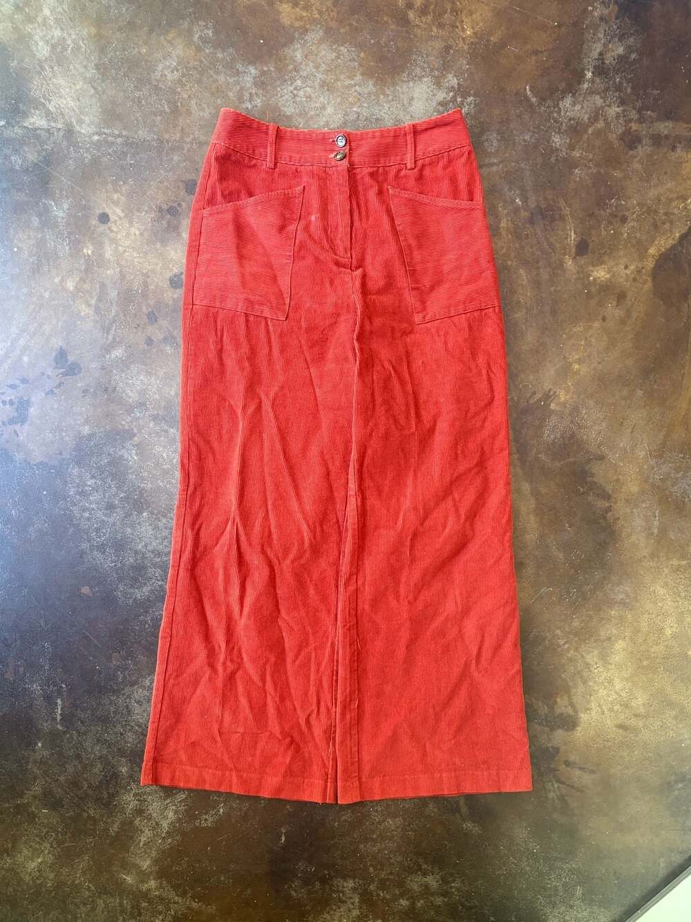 FRNCH Paris Women's Red Wide-Leg Corduroy Pants with Patch Pockets